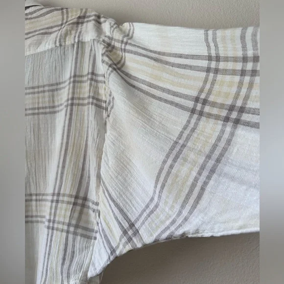 FREE PEOPLE Cutie Plaid Button Down Shirt Top Blouse Dolman Sleeves Ivory SM - Picture 8 of 16